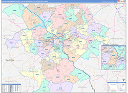 Augusta-Richmond County Metro Area Wall Map Color Cast Style 2026